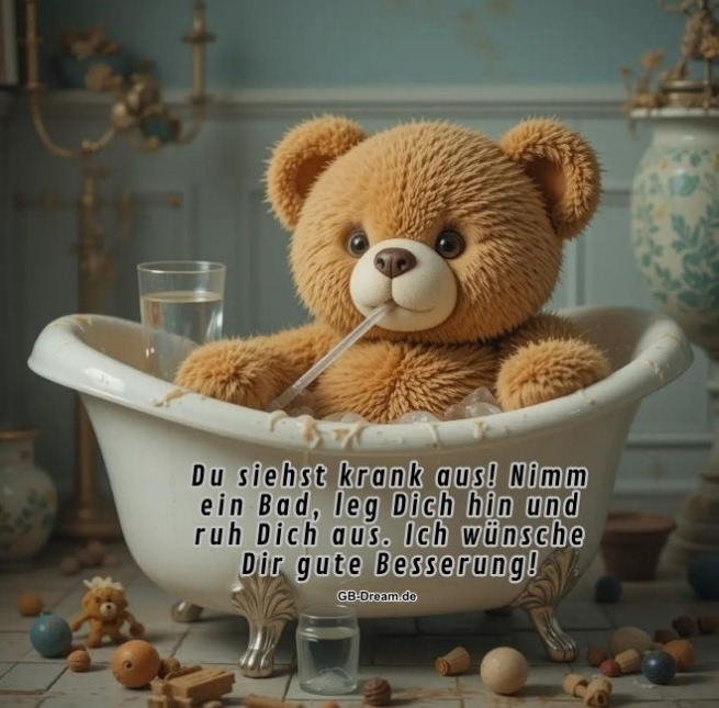 Du siehtst krank aus! Nimm ein Bad, leg Dich hin und ruh Dich aus. Ich wünsche Dir <br />
gute Besserung!