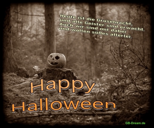 Heute ist die Gruselnacht und alle Geister sind erwacht.<br />
Auch wir sind mit dabei und wollen süsses allerlei.<br />
Happy Halloween.
