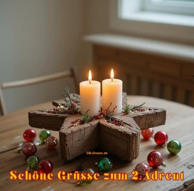 Schöne Grüsse zum 2.Advent.<br />
Adventskerzen zum zweiten Advent.